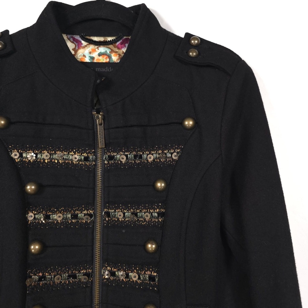 STEVE MADDEN Women WOOL Blend Sequin Embellished Military Full Zip Jacket MEDIUM